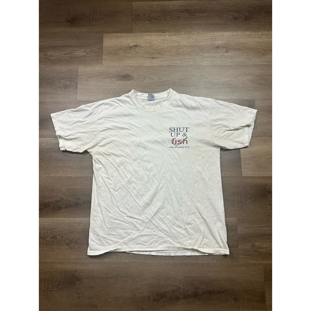 Shut Up & Fish Cabo San Lucas Yazbek T-Shirt Mens XL White Double Sided